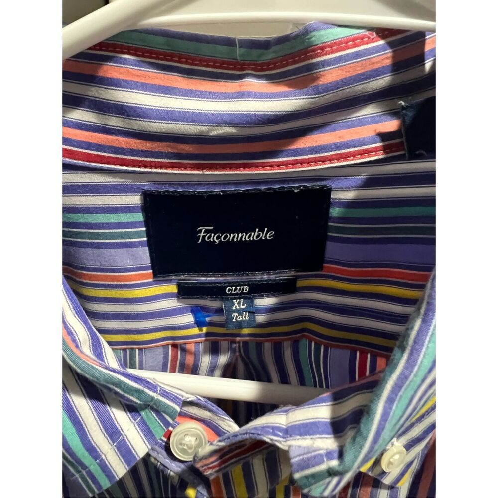Facconable Multi-Color Striped Button Down Collar… - image 6